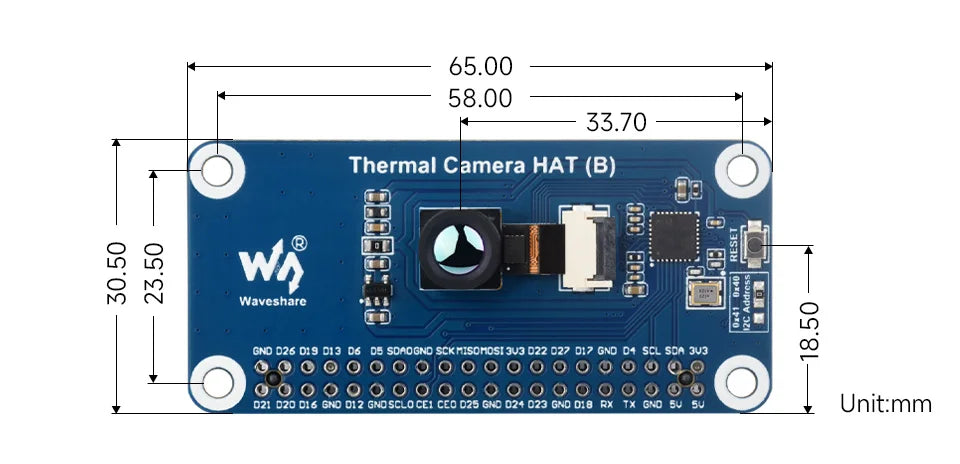 Thermal-90 Camera HAT (B) Waveshare Long-wave IR Imaging For Raspberry Pi Options For 45 90 FOV Raspberry Pi IR Camera 80x62