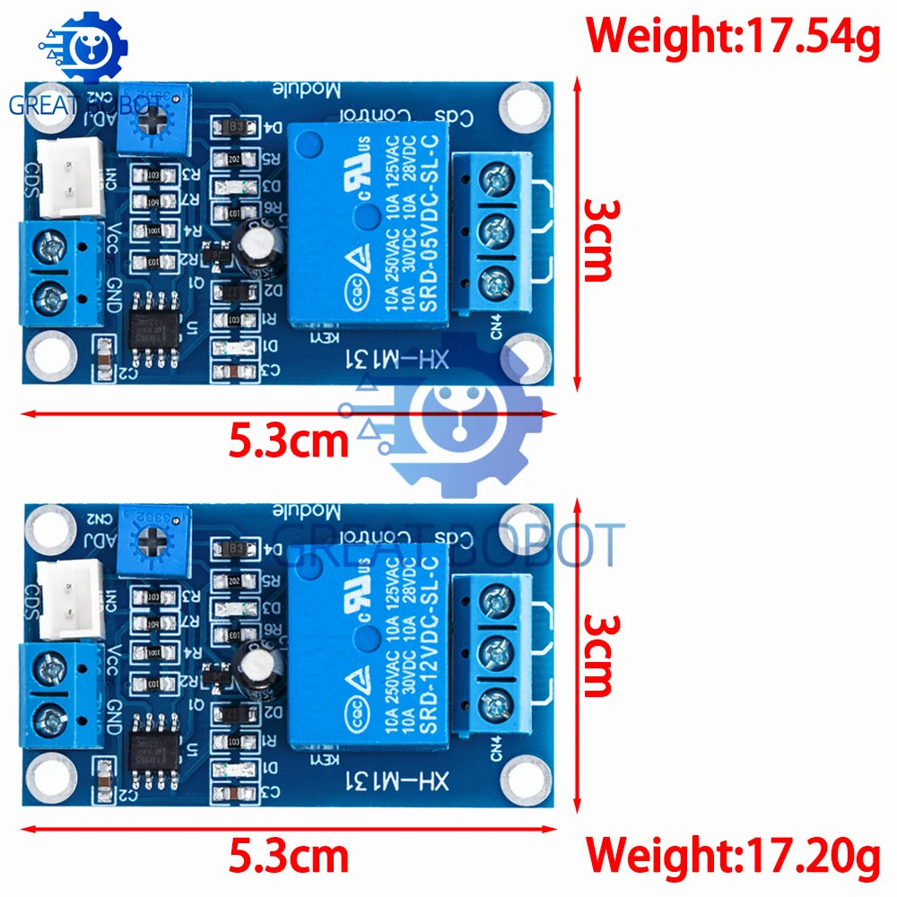 BS XH - M131 DC 5V/12V Photoresistor Relay Module - 10A Light Control with Automatic Brightness Detection