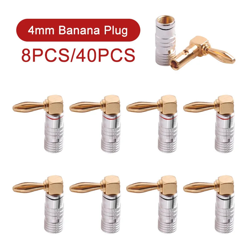 2PCS 4mm Banana Plug Right Angle 90 Degree Gold-Plated Video Speaker Adapter Audio  Banana Connectors