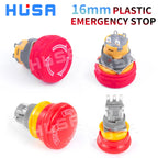 16mm22mm Ultra Short Style emergency stop button switch waterproof mushroom head Rotation reset Anti-slip with lights