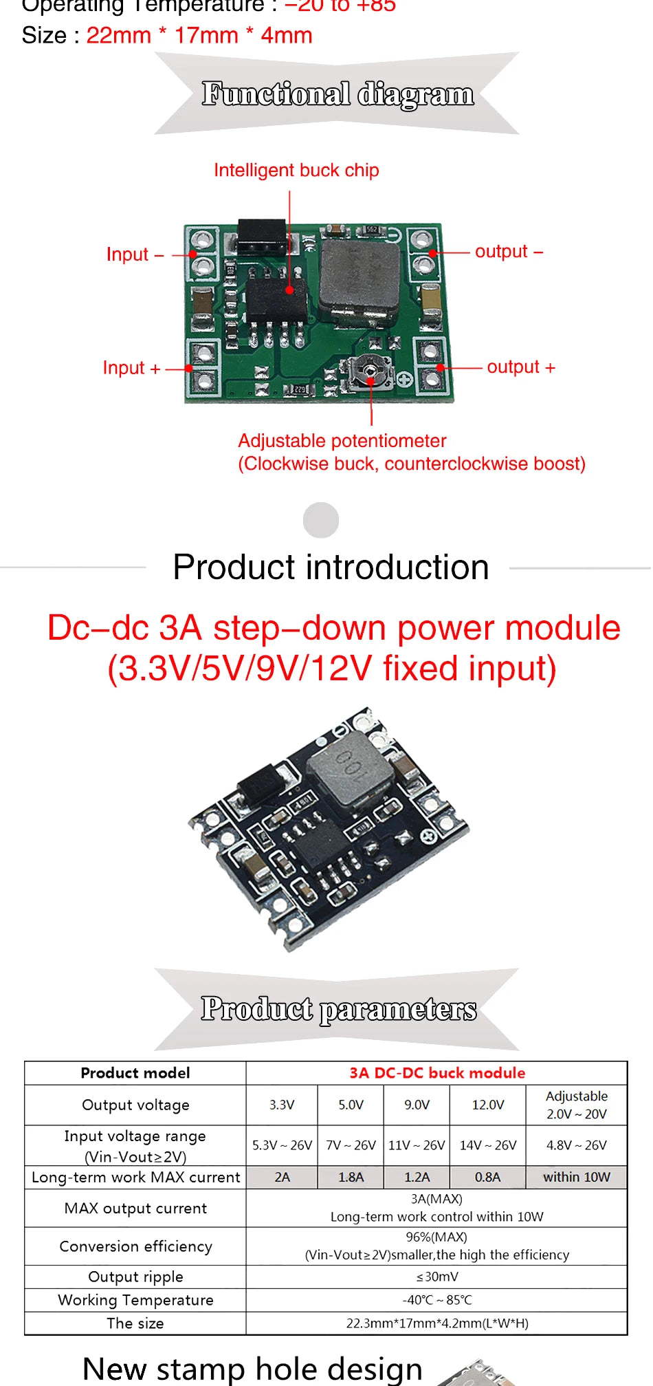 3A 5A 8A DC-DC Buck Step-down Power Supply Module 5V-12V 24V to 5V 3.3V 9V 12V Fixed Output High-Current MINI560