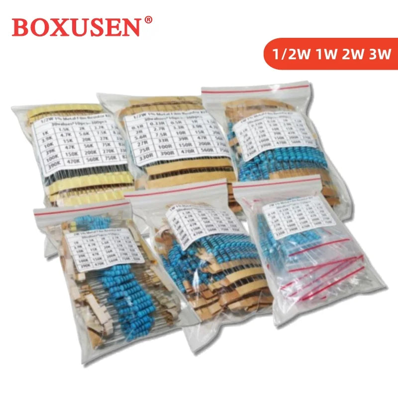 300PCS 150PCS 30values Each 5/10PCS 1~750 1K~820K Ohm 1/2W 1W 2W 3W Resistance 1% Metal Film Resistor Assortment Kit Set