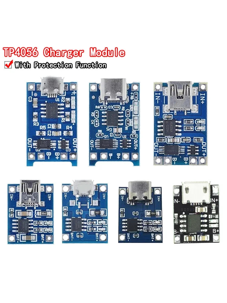 10pcs 5V 1A 18650 Lithium Battery Charging Board PLR TP4056 Lithium Charging Mini/Micro USB Type C Charge Module With Protect