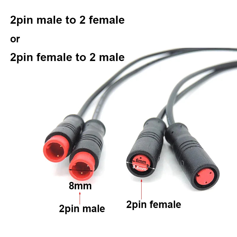 Waterproof m8 2 Pin way Y Splitter 1 male female to female male cable Splitter Connector 9mm Signal Sensor  E-bike Motor