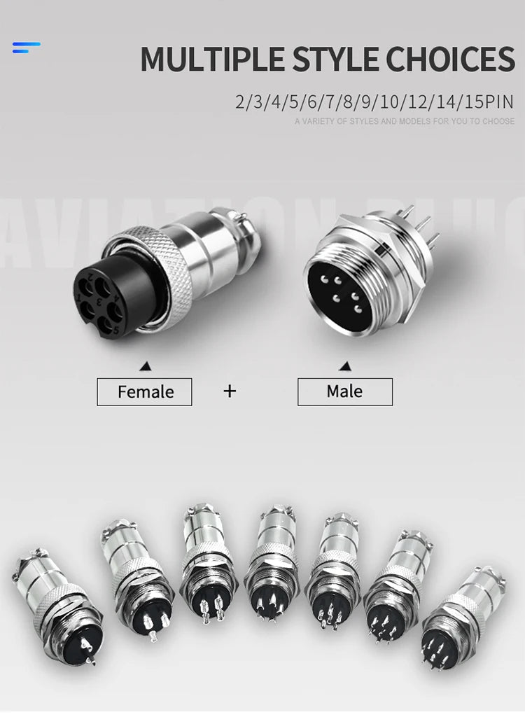 5Pcs GX12 Connector Nut Type 2/3/4/5/6/7 Pin Male Female 12mm Circular Aviation Connector Plug Panel Mount Socket Plug