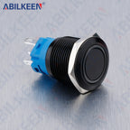 ABILKEEN 19mm Black Shell Push Button Switch LED Ring Illuminate Momentary/Latching Function 1NO1NC IP65 Waterproof Push Button