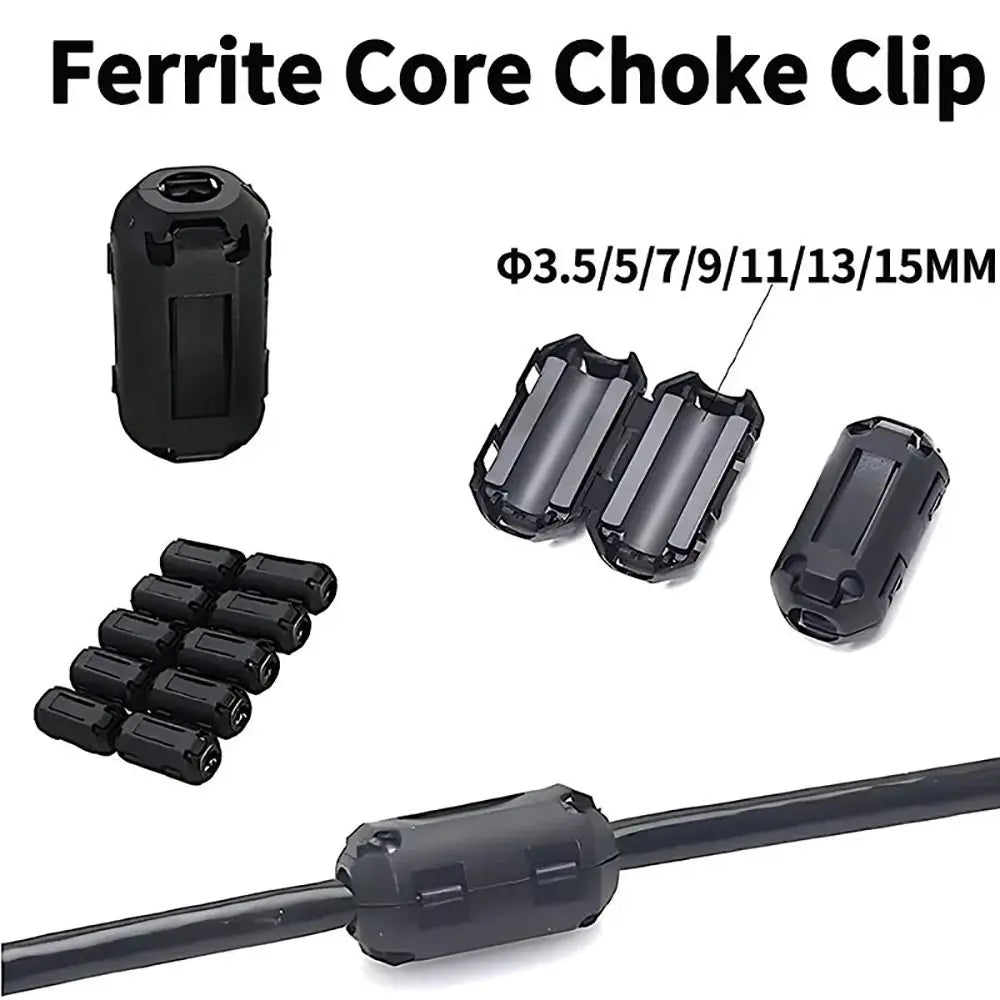 1Pcs EMI RFI Choke Clip Degaussing Filter Ferrite Core Snap-on Anti-interference Magnetic Ring 3.5/5/7/9/13/15mm Removable