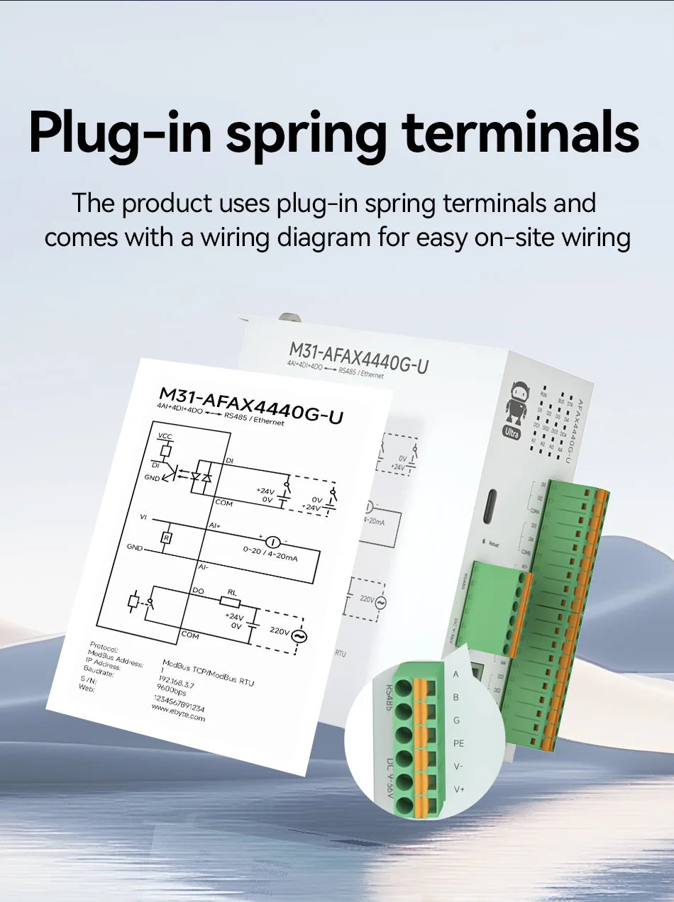 Distributed Remote IO Module RJ45 RS485 AI/DI/DO Modbus TCP RTU CDSENT M31-U Series Switch Analog Input/Ouput Rail Installation