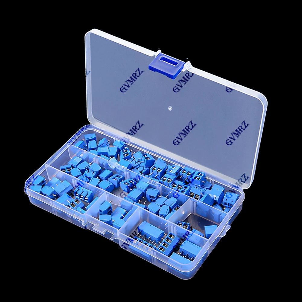 100PCS KF301-2P PCB Screw Terminal Block Connector KF301 Pitch 5.0MM 2P 3P 4P Splicable Kit Box KF301-2 Blue  KF301-3P KF-301