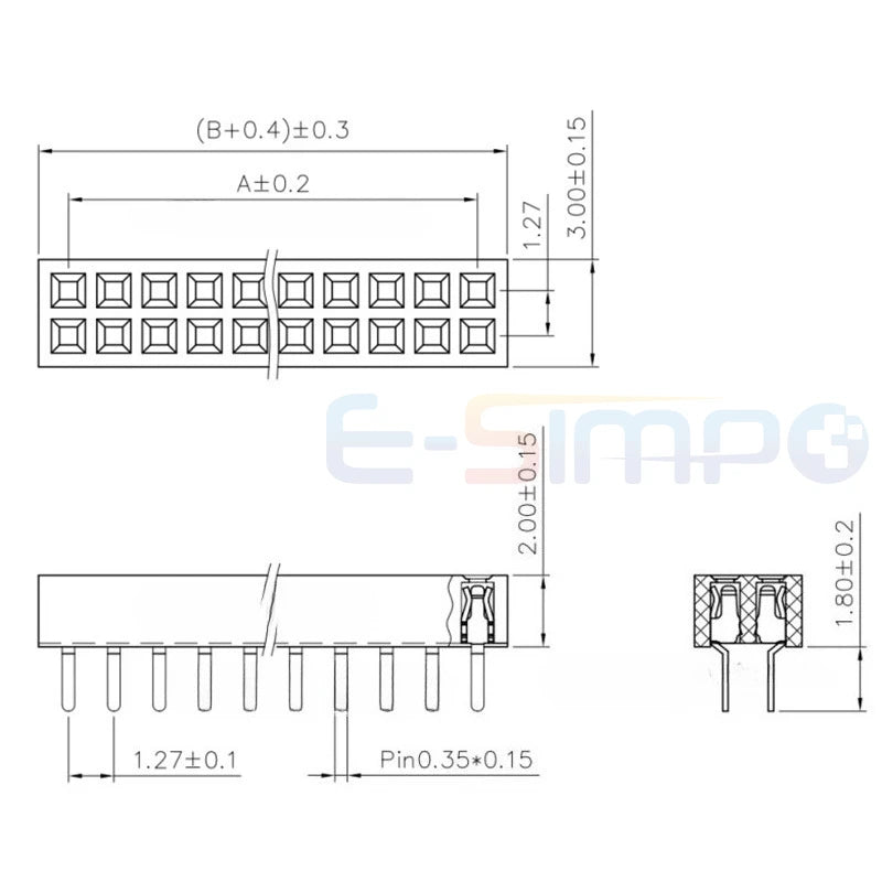 20pcs 1.27mm Low Short Profile Double Row DIP PH1.0mm Male Female Header PH2.0 2x4/5/6/7/8/10/12/32/50P Thin PCB SOIC Pin Header
