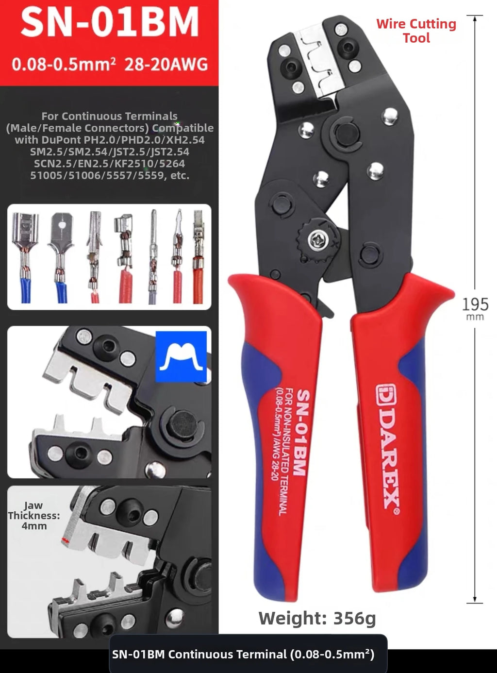 Darex DuPont Spring Terminal Automotive Wiring Harness Power SN Cold-Press Terminal Wire Crimping Pliers