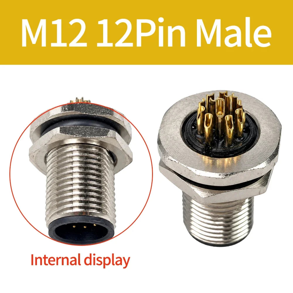 M12 PCB Sensor Connector 4/5/8/12 Pin Male Female Waterproof Circular Socket Front Mount Threaded Nut Flange for Electronics