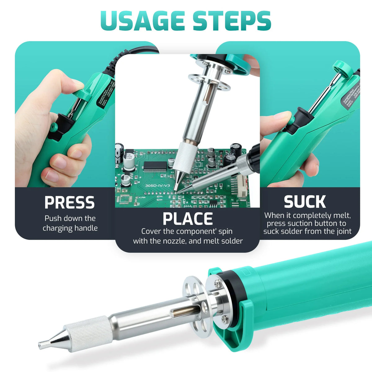 YIHUA 929D-VI Desoldering Iron 180W Tin Sucker New Upgraded Desoldering Tool With Nozzles THT PTH Remover PCB