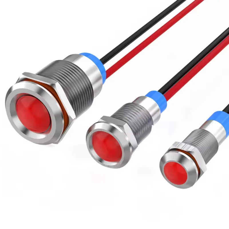 6mm LED waterproof metal indicator light signal light with wire 6V -12V -24V 24V 220V red/yellow/blue/green/white metal button