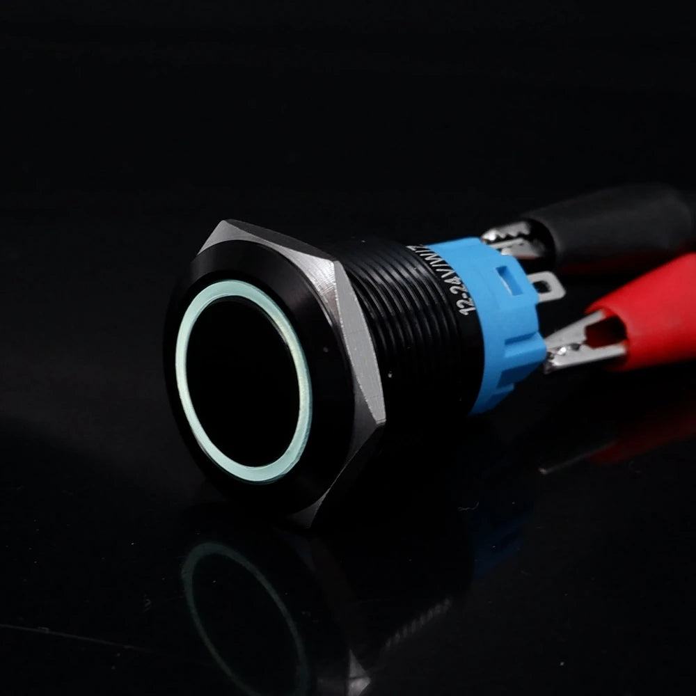 Black Latching Push Button Switch 16/19/22mm with Led Light Waterproof Illuminated  ON OFF Metal Momentary 5V 12V 220V Red Blue