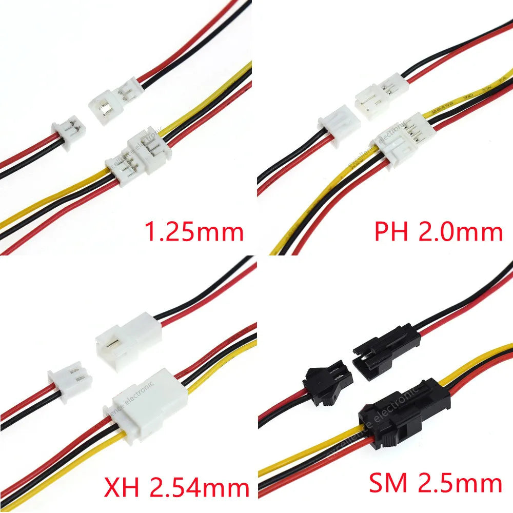 2/5/10Pairs JST 1.25 PH/SM2.5/XH 2.54 Pitch Male Female Wire Connector 2P 3P 4P 5P 6P JST Plug Jack Terminal Cable