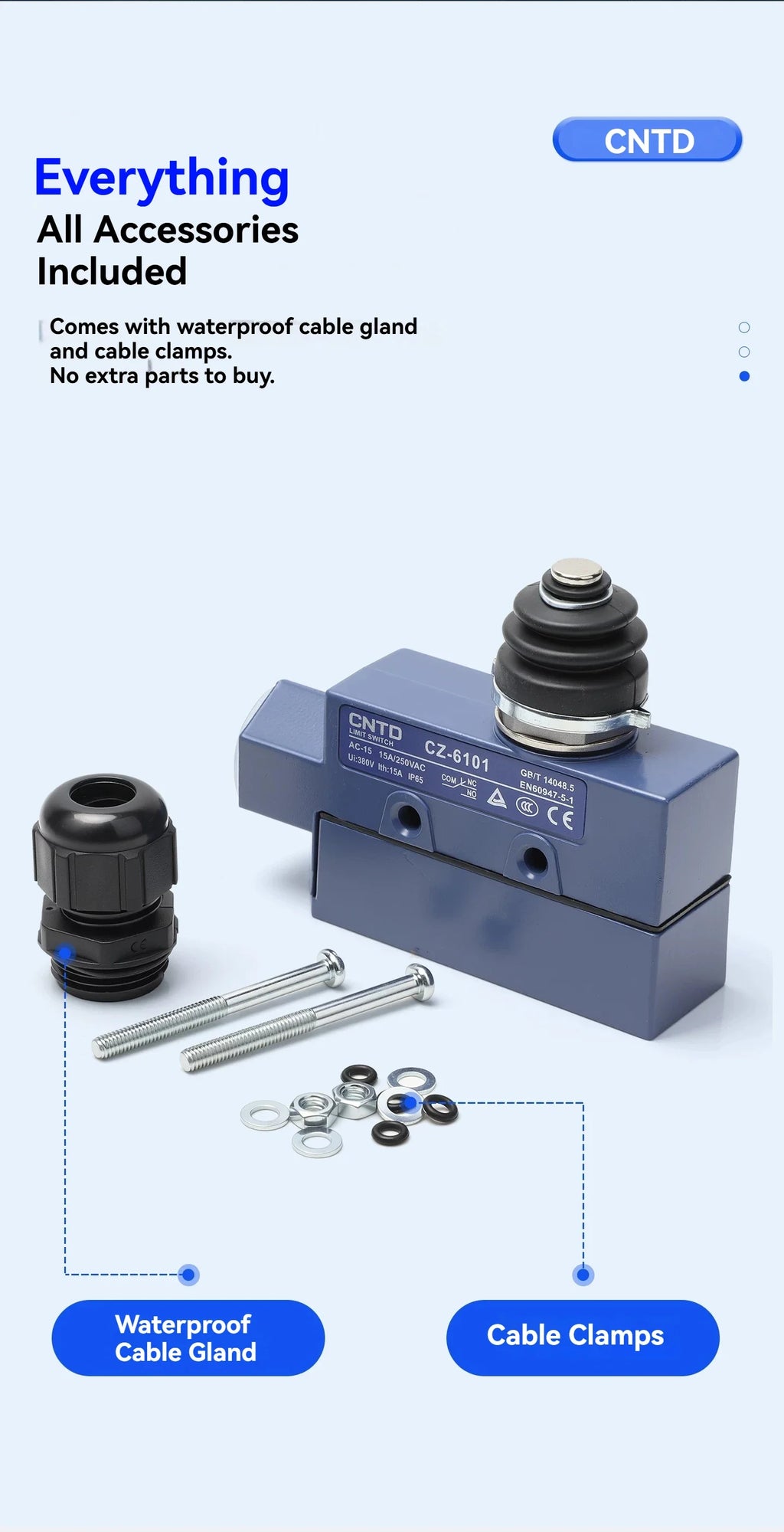 CNTD CZ‑6 Series Limit Switch CZ‑6001 CZ‑6002 CZ‑6003 CZ‑6004 CZ‑6005 Micro Travel Switch IP65 15A CE Certified Waterproof