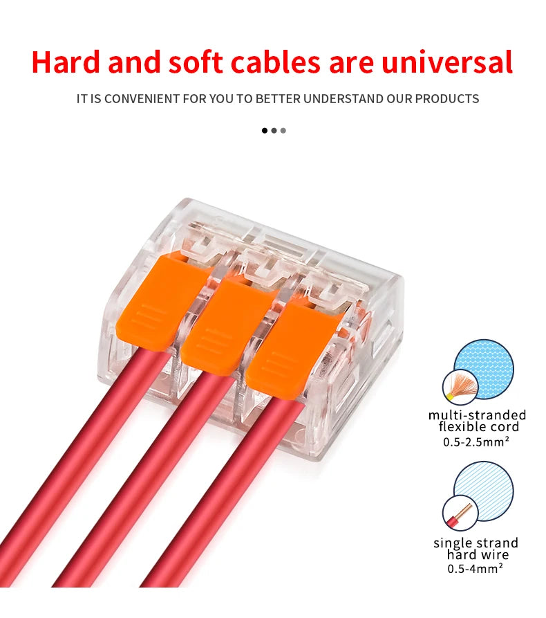 10/20/30/50Pcs Orange Electrical Splicing Compact Quick Lever Wire Connector Lighting Terminal Blocks Wide Capacity 0.2-4mm²