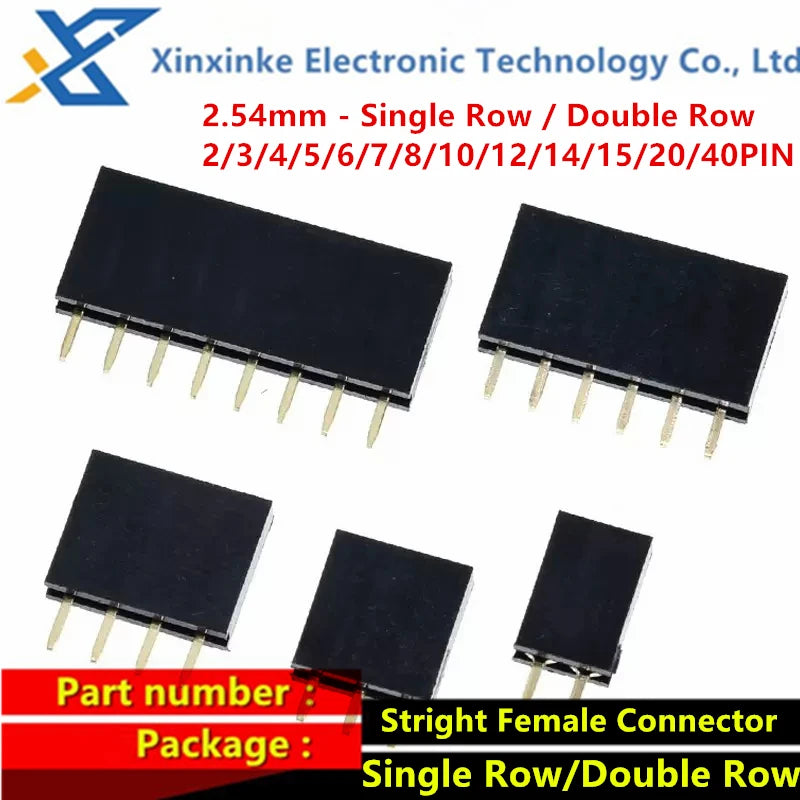 2.54mm 2/3/4/5/6/7/8/10/12/14/15/20/40P Pin Stright Female Single Row Double Row Pin Header Strip PCB Connector Header Socket