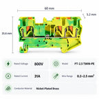 10PCS PT2.5-TW DIN Rail Terminal Block Twin 3-Conductor Feed Through Push In Spring Connector 2.5mm2 NS35 Electrical Wiring