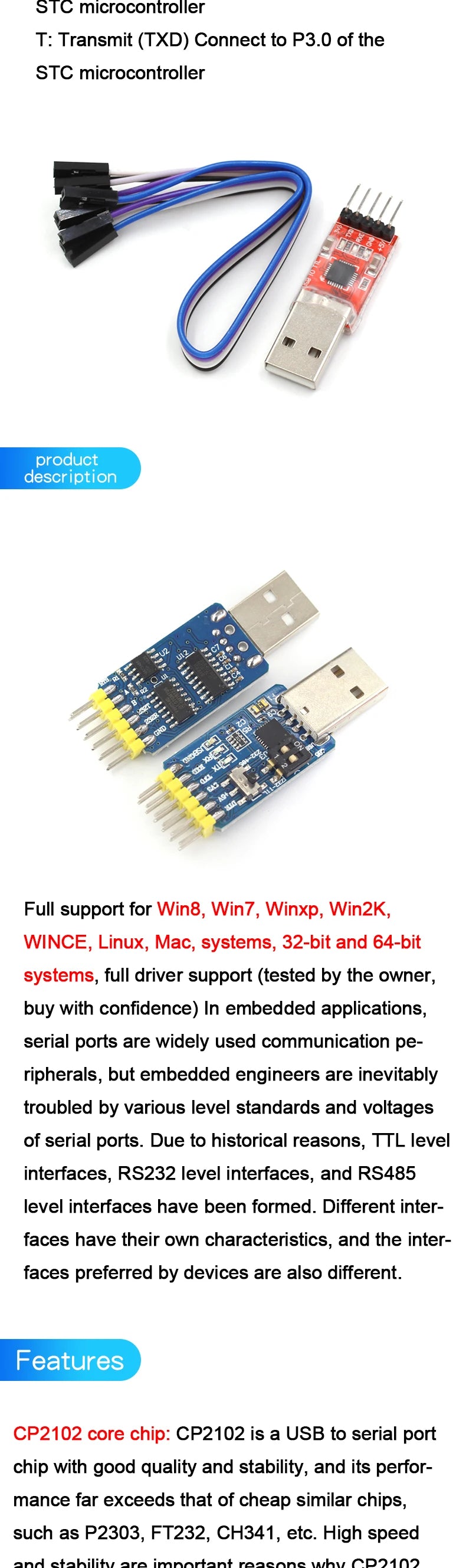 1pcs CP2102 module USB to TTL upgrade board UBS to serial port STC microcontroller download flash six in one UART