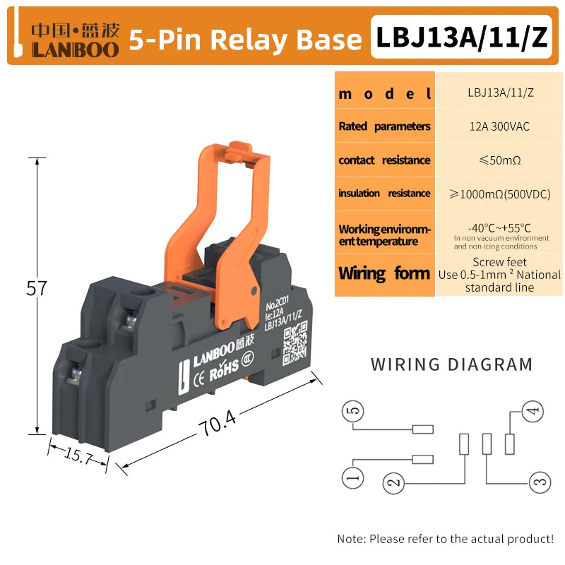 LANBOO J13A Series 5pin 8pin Intermediate Relay Auxiliary Relay 10A 12A 12V 24V 220V Custom Voltage with Test Wrench for Automot