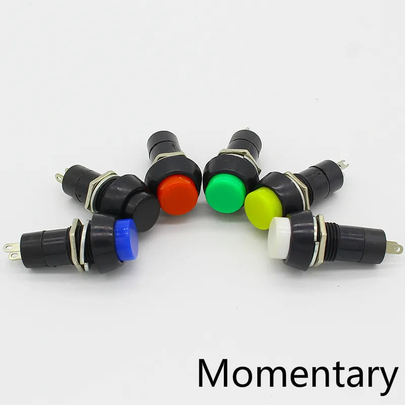 6pcs 12mm Momentary Button SPST ON/Off AC 250V/1.5A 125V/3A, Versatile Lock Free mini Round Button