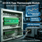 32 Channel K-type Thermocouple Module Modbus RTU RS485 MAX6675 MAX31855 DC7-25V DIN Rail Temp Acquisition Industrial Monitor