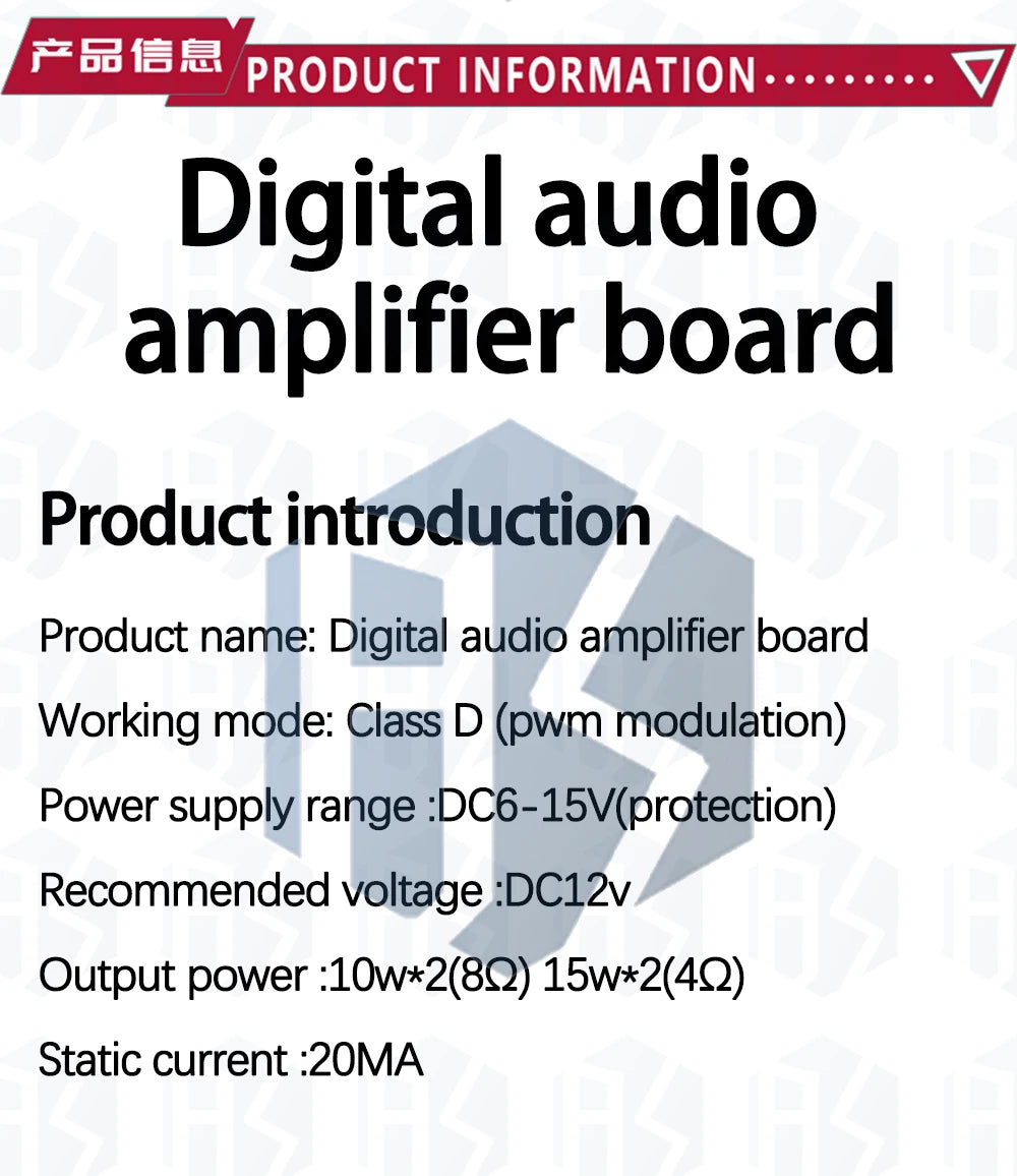 1PCS EGBO Super Slim 2 x 15W PAM8610 Class D Digital Dual Power Audio Amplifier Board 12V black