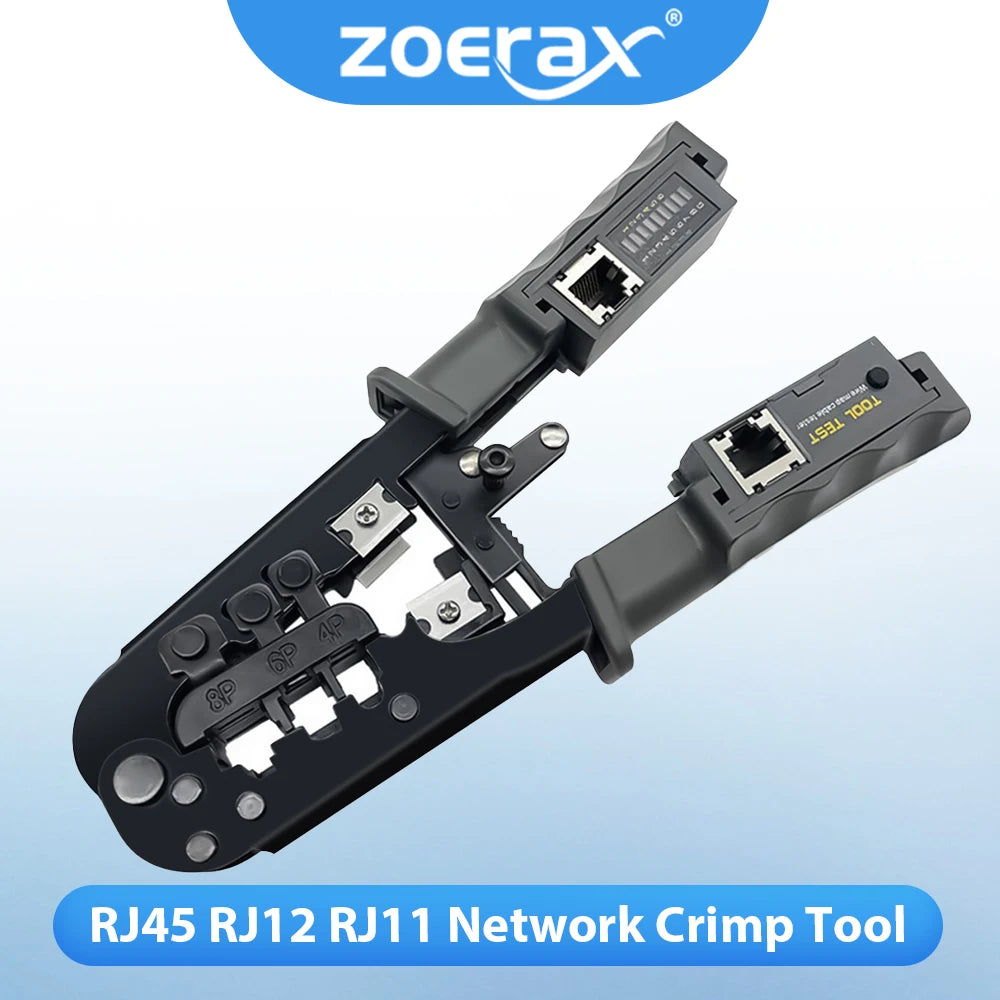 ZOERAX RJ45 RJ12 RJ11 Network Crimp Tool 8P6P4P Tester Tool With Strip,Cut,Crimp and Test Functions(Battery is Not Included)