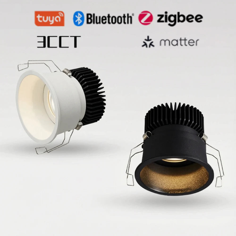 Narrow Border Adjustable Dimmable Embedded LED Spotlight Tuya Bluetooth/Zigbee Matter 3CCT Smart LED Ceiling Home Commercial
