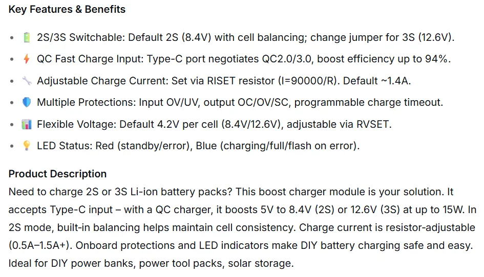 1-10PCS Type-C BMS with Balance Charging 15W Fast Charge Li-ion Battery Boost Module 2S 3S 8.4V 12.6V for DIY Charger PCB Board