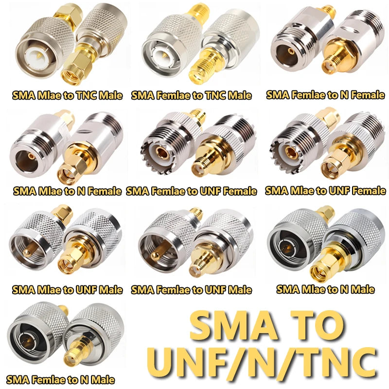 2PCS SMA Male Female to N BNC UHF PL259 SO239 TNC Copper Brass Adapter Straight RF Coaxial Connector Converter