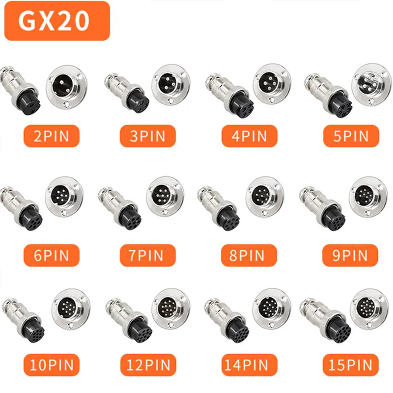 5/10 Sets GX12 GX16 GX20 Flange Butting Type Aviation Plug &Socket 2/3/4/5/6/7/8/9/10/12/14/15 Pin Male&Femal Connectors Coppe