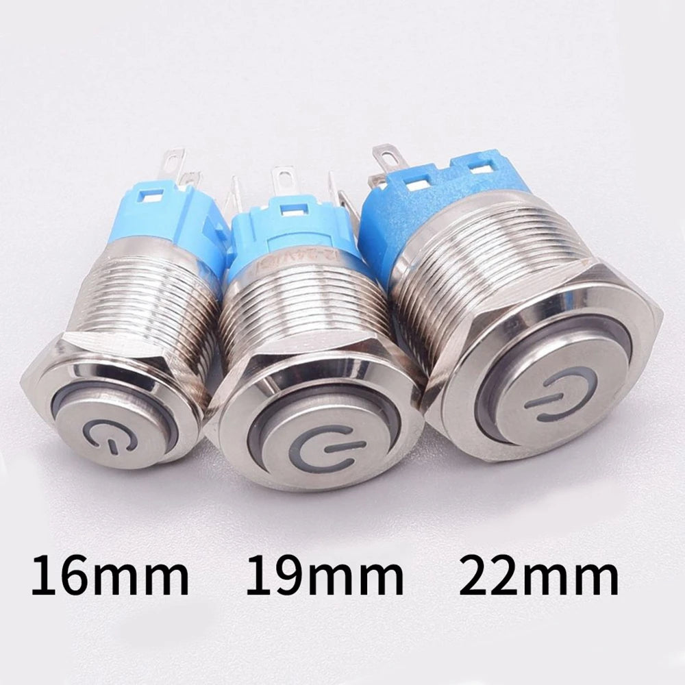 16mm 19mm 22mm Metal Power Supply Switch Push Button PC Pulsador Car Engine Backlit 3v 6v 12v 24v 220v Momentary Start Stop LED