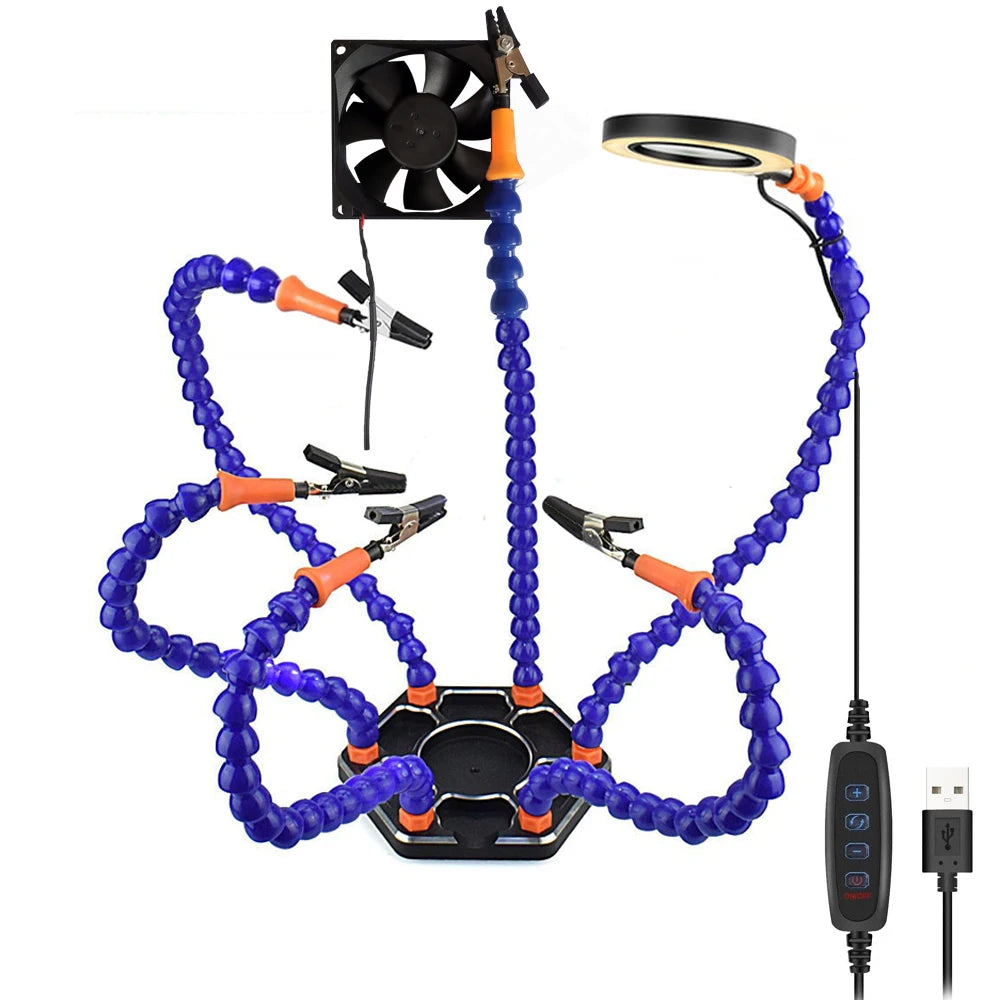 Flexible Holder Alligator Arms Soldering Helping Hands Table Clamp Pcb Board Adjustable Welding Repair Third Hand Tool Magnifier