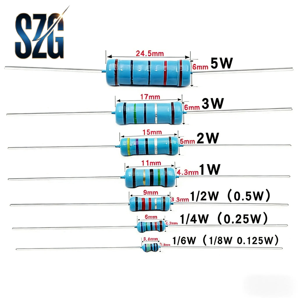 100Pcs/Lot 0.25W Carbon film Resistance 1/4W 1% Metal film Resistor 10R 150R 1K 22K 100K 3M 4.7M 5.6M 7.5M ohm Power Resistance