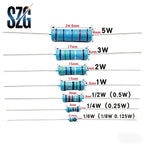 100Pcs/Lot 0.25W Carbon film Resistance 1/4W 1% Metal film Resistor 10R 150R 1K 22K 100K 3M 4.7M 5.6M 7.5M ohm Power Resistance