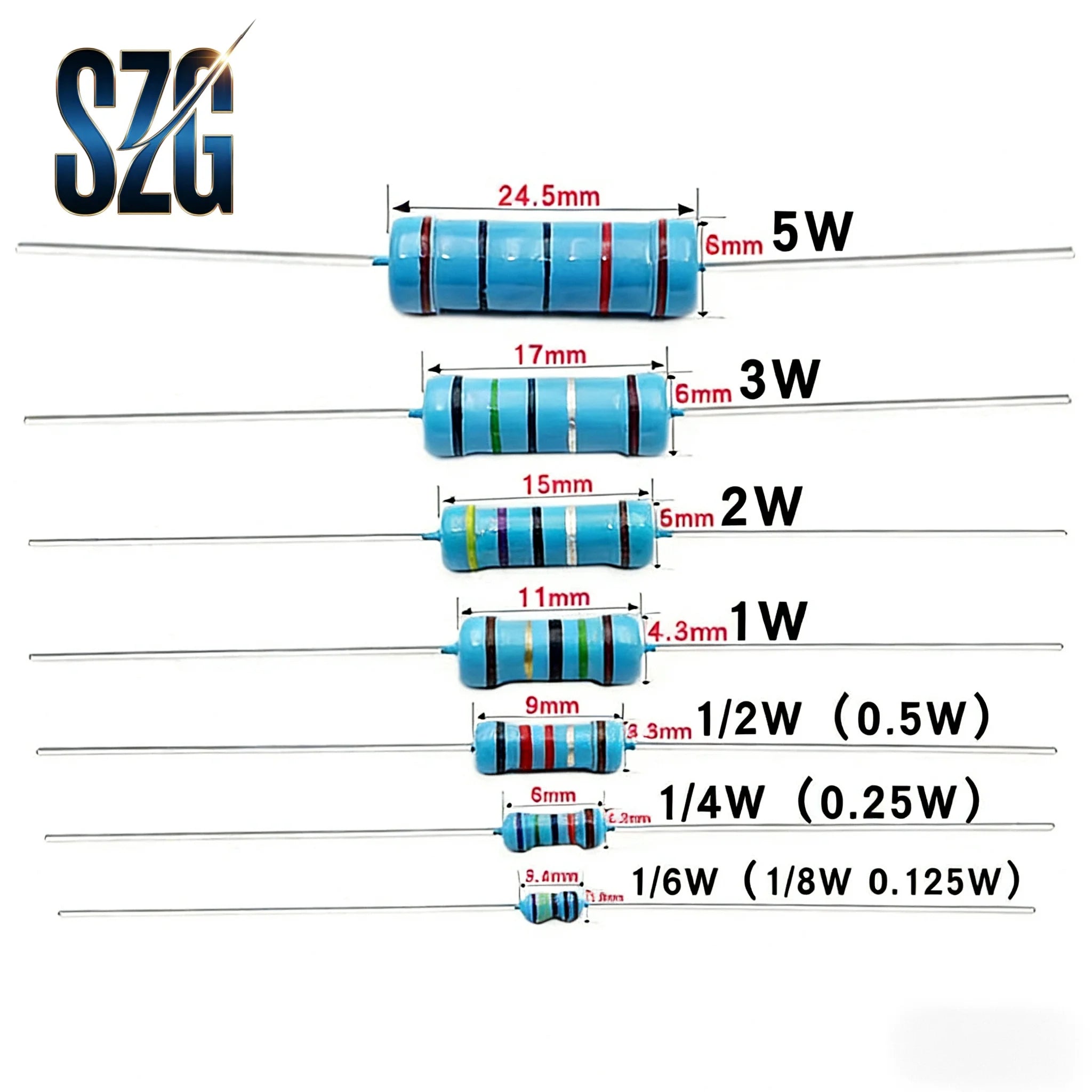 50Pcs/Lot 0.5W Carbon film Resistance 1/2W 0R~10M 1% Metal film Resistor 10R 100R 1K 100K 1M 4.7M 5.6M 10M ohm Power Resistance