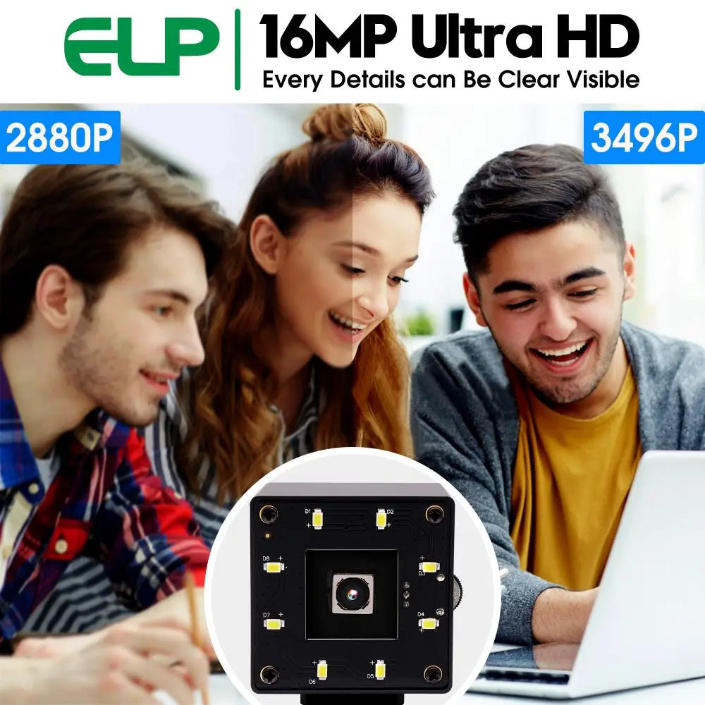 ELP Autofocus USB Camera 16MP Ultra HD Webcam IMX298 Sensor Mini Camera with 68 degree No Distortion Lens