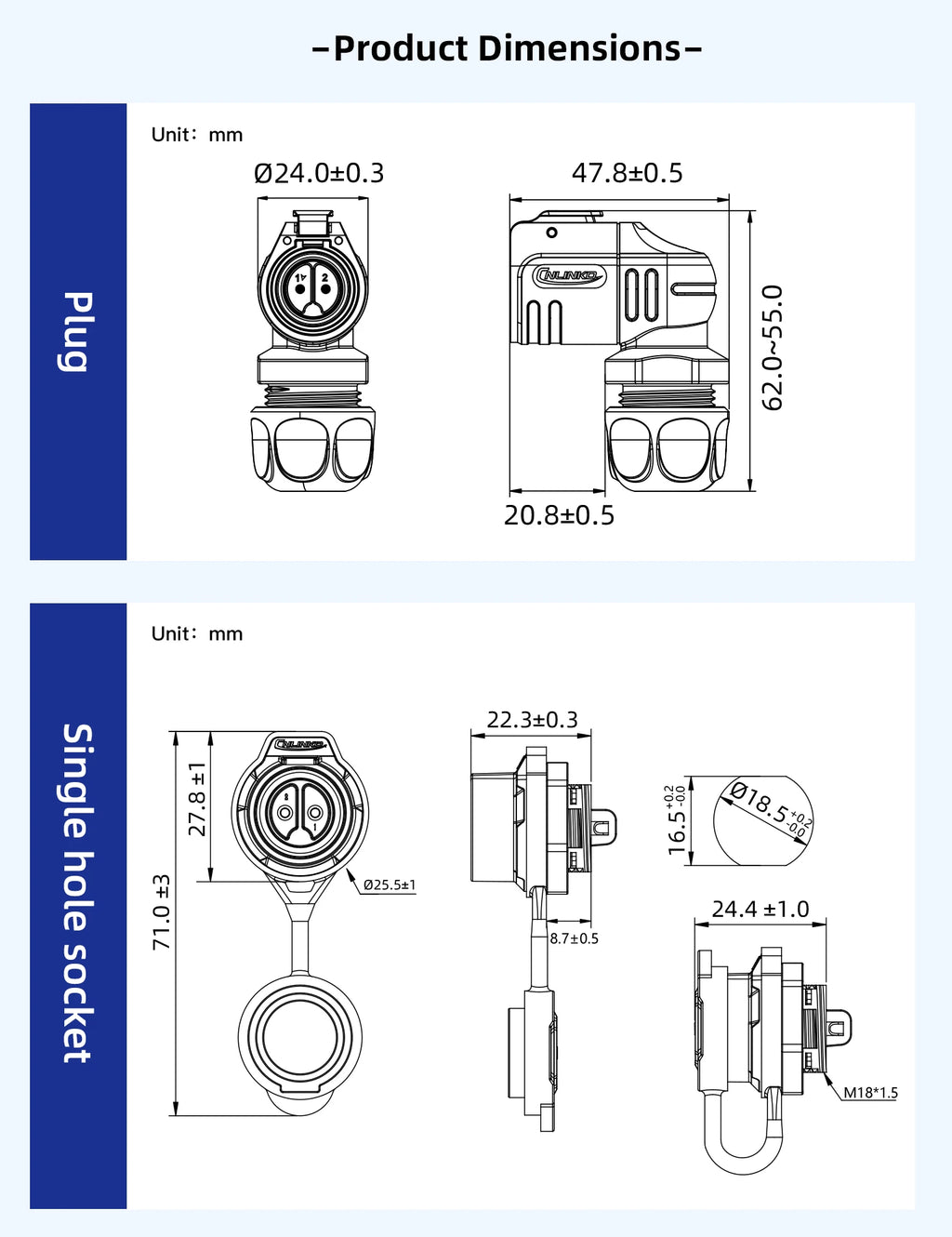 LP-16 2 Pin Right Angle Industrial Connector IP68 Waterproof Male Plug Female Socket Set Aviation Connector for LED Solar Use