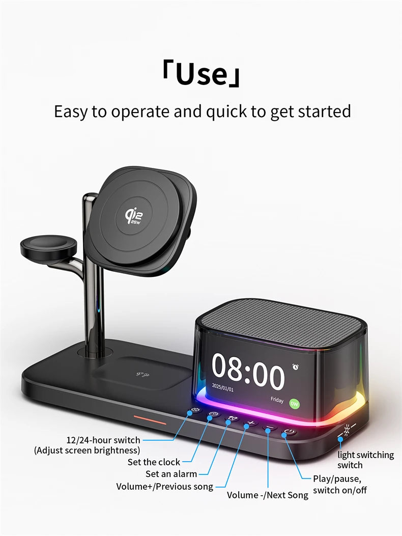Super Fast QI2.2 25W Magnetic Wireless Charger Station For Galaxy S25/S26 iPhone 17 16 Pro Max Apple& Galaxy Watch Airpods Buds