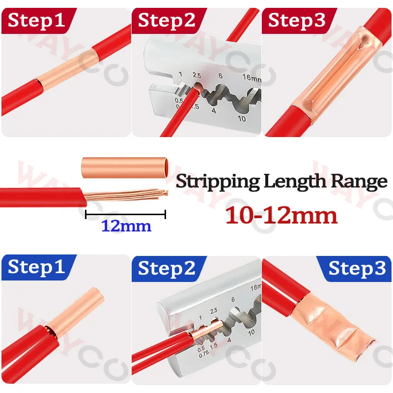 100PCS GT Copper Crimp Terminals Electrical Wire Cable Tubular Connectors Ring Sleeve Ferrules Lugs Have Heat Shrink Tubing