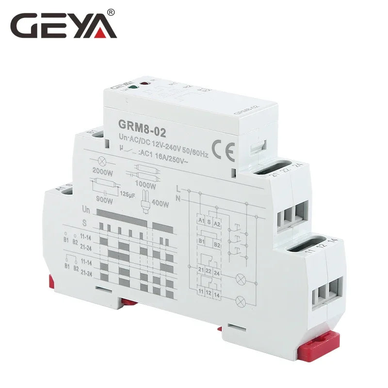 GEYA GRM8 Din Rail Electronic Latching Relay Memory Relay Impulse Relay SPDT 16A Step Relay AC230V OR AC/DC12-240V