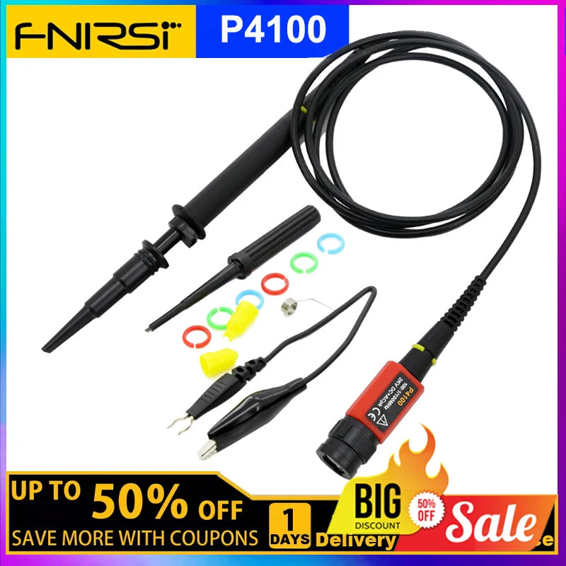 FNIRSI P4100 Oscilloscope Probe 100:1 2KV High Voltage 100Mhz Safety BNC Connector For Oscilloscope Adjustable Attenuation