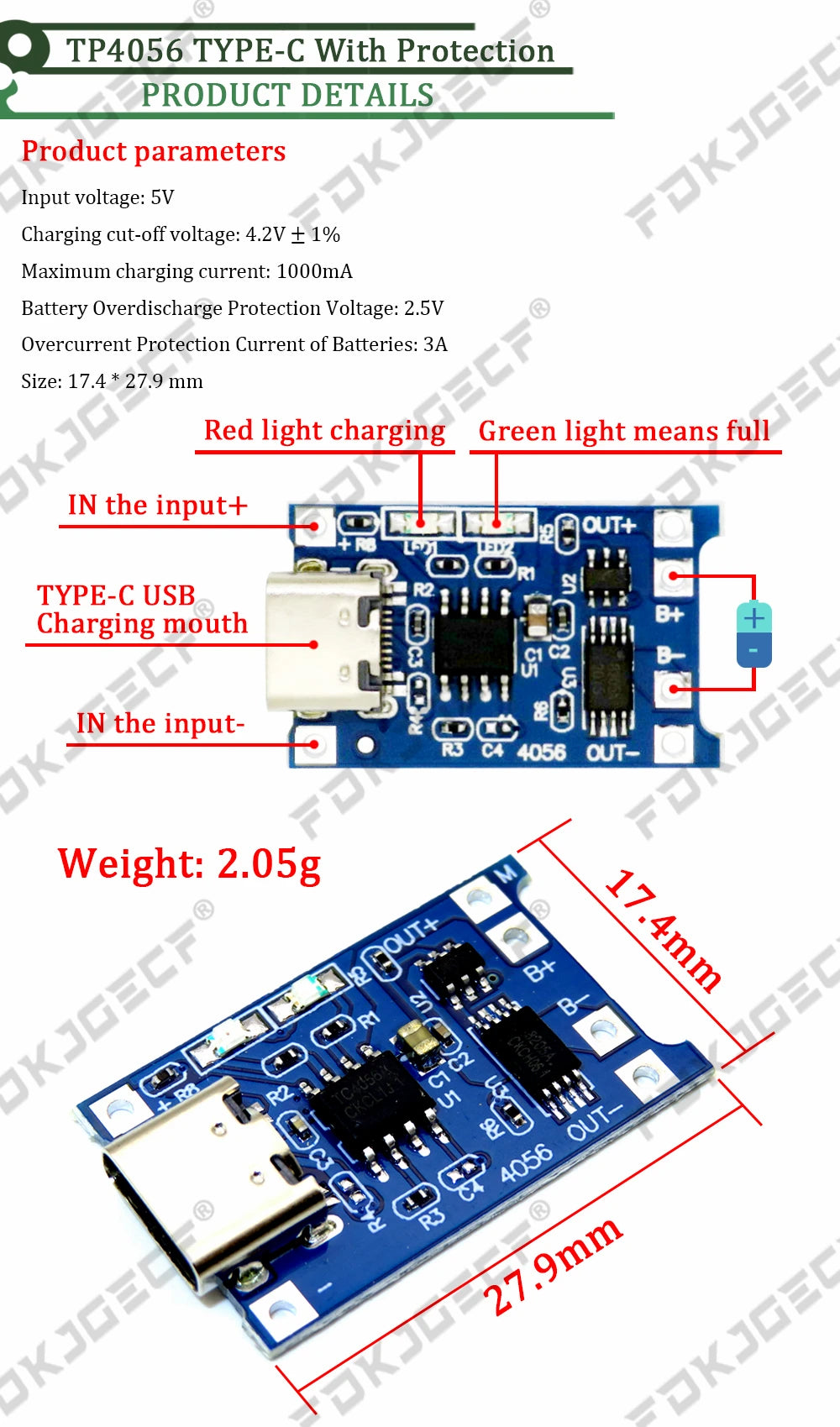 TP4056 With Protection Dual Functions 5V 1A Mini Micro TYPE-C USB 18650 Lithium Battery Charging Board Charger Module 1A Li-ion