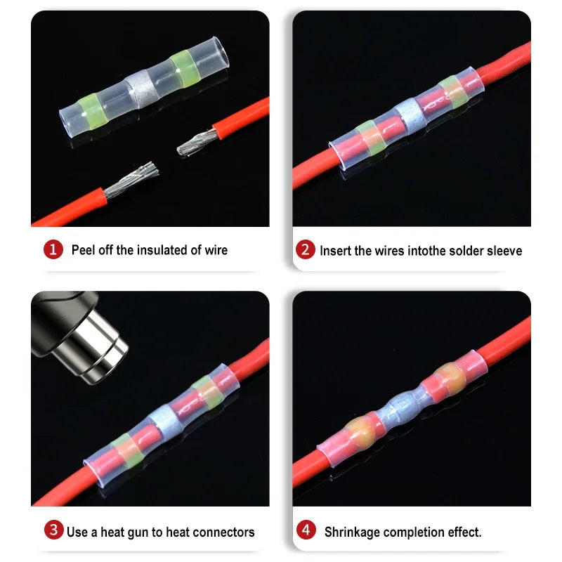 10 ~ 500pcs Solder Seal  Wire Connectors Kit Heat Shrink Butt Crimp Terminals Waterproof Electrical Cable Splice Connector
