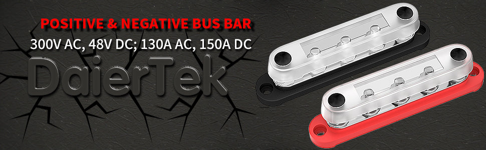 DaierTek 12V Power Distribution Block 5 x 5/16" (M8) Terminal Studs 12V Bus Bar Max 300V AC 48V DC Battery Distribution Block