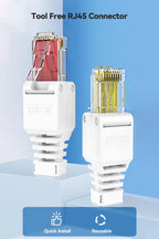 Denswire Tool-Free RJ45 Connectors | UTP Cat5e Cat6 Cat7 Ethernet Plugs for Solid & Stranded Cable