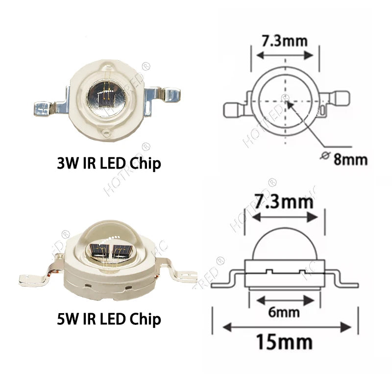 1-10pcs IR LED 3W 5W 1050nm High Power Infrared Chip 1.2-1.8V 700mA 1400mA Diode Light Laser Lamp for Night Vision CCTV Camera